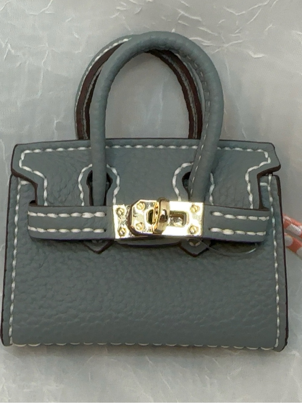 Luxury -Style Blue-Gray Mini Satchel Charm with Gold Hardware - Picture 7 of 7